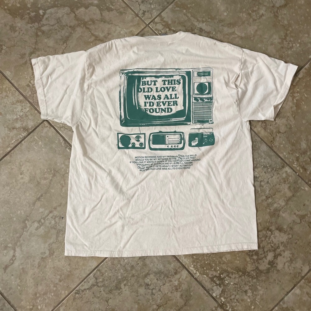Mt Joy Band Graphic T-Shirt White Green Old Love Lyrics Concert Tee Mens Large